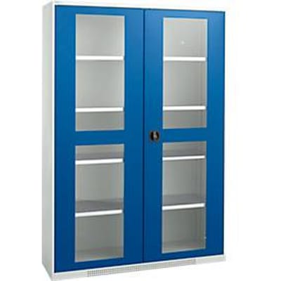 Schaefer Shop Genius FS open deurkast, 5 OH, afsluitbaar, 4 legborden, tot 450 kg, B 1343 mm, staal, lichtgrijs RAL 7035/genziana blauw RAL 5010