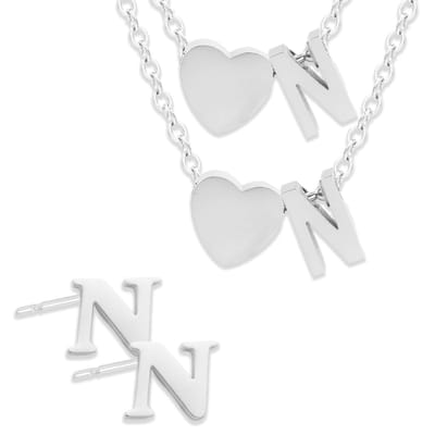 Initiaal Ketting & Armband & Oorbellen set met Letter N Zilverkleurig - Stainless Steel - Met letter & Hartje! - 3x Sieraden Cadeau - Pax Amare