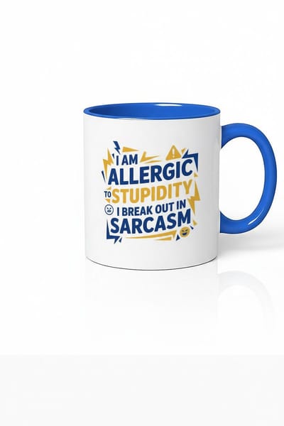 I Am Allergic To Stupidity" Mok - Blauwe Accenten - Grappige Koffiemok