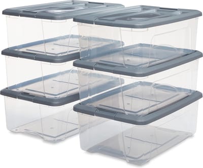 IRIS New Topbox Opbergbox - 30L - Kunststof - Transparant/Zilvergrijs - Set van 6