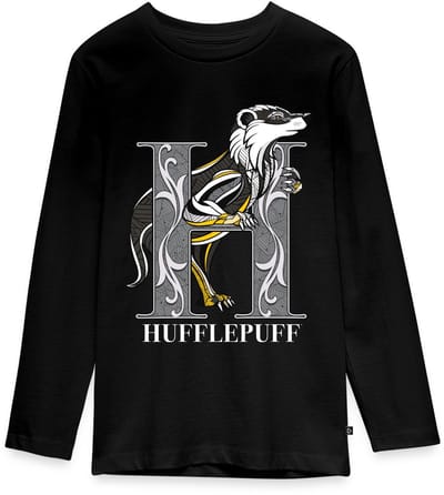 Harry Potter Hufflepuff Coat of Arms Monochrome Premium T-Shirt Tiener Lang