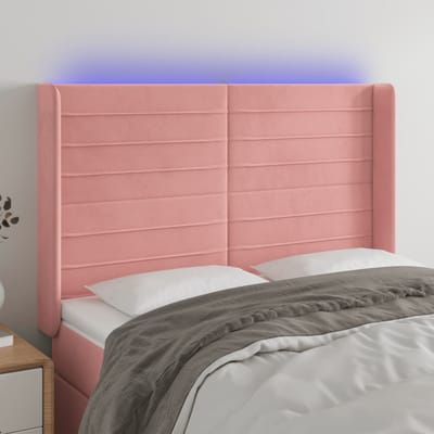 vidaXL - Hoofdbord - LED - 147x16x118/128 - cm - fluweel - roze