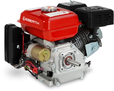 EBERTH 6,5 PS 4,8 kW benzinemotor, stationaire motor, kartmotor, aandrijfmotor met conische as van 19 mm Ø, elektrische start, 7 Ah 12 V-accu, oliepeilbeveiliging, 4-takt, 1-cilinder benzinemotor, 196 ccm, luchtgekoeld