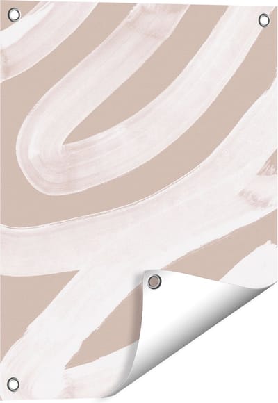 Gards Tuinposter Abstracte Kunst - Witte Strepen op Beige - 40x50 cm - Tuindoek - Tuindecoratie - Wanddecoratie buiten - Tuinschilderij