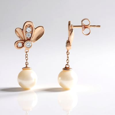 Cavill - Zilveren oorbellen 925 sterling - Roségoud verguld - Witte zoetwater kweekparels 8 mm - Zirkonia 0,459 ct - Elegante pareloorbellen dames