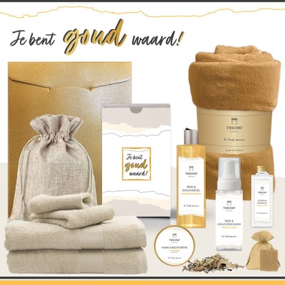 Geschenkset “Je Bent Goud Waard!” - 11 producten - 1660 gram | Triomf Original Geel - Giftset voor haar Cadeau Valentijnsdag Luxe wellness cadeaubox Vrouw Ik hou van jou Cadeaupakket Kerst Geschenk Moeder Verjaardag Gift Set Valentijn Vriendin Geel