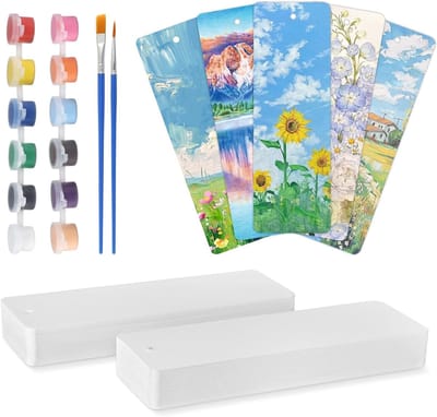 100 Vellen Aquarel Papier 300 g/m², Lege Boekenleggers met 12 Pigmenten en 2 Penseelsets, Ideaal voor Schilderen en Creatieve Projecten, 15 x 5 cm