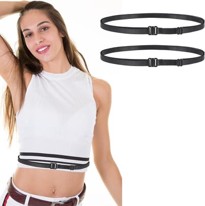 2 stuks zwarte elastische riem voor dames, Tucky riem om te bijsnijden tops onzichtbare riem voor vrouwen verstelbaar shirt tuck band vrouwen crop tuck band om de stijl van je tops te