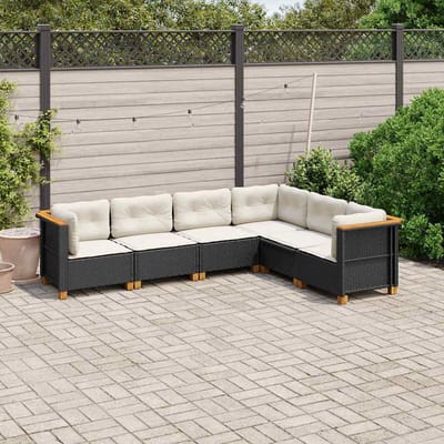 vidaXL - 6-delige - Loungeset - met - kussens - poly - rattan - zwart