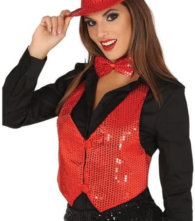 Rode verkleed gilet met pailletten voor dames