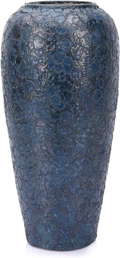 33 cm Hoge Blauwe Keramische Vaasje - Rustieke Aardewerk Accent voor Tafelstukken, Decoratieve Bloemencontainer voor Woonkamer, Keuken en Kantoor, Modern Groot Interieurdecoratie Item