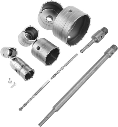 Allecto Kernboorgatsnijderset - Boren van Beton - Cirkelhandvat - 6 verschillende diameters - Voor lichte elektrische hamers - Professionele ...