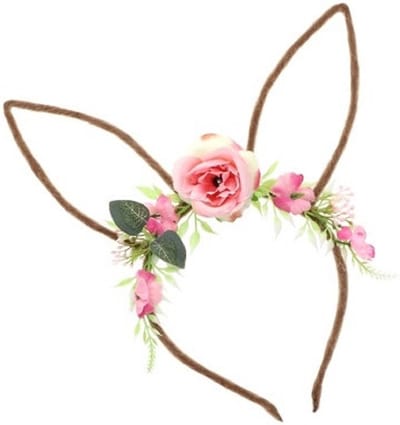 Chaks Verkleed diadeem paashaas/bunny oren - met bloemen - roze - one size