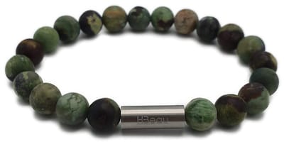 H-Beau - Handgemaakte - Armband – Edelstenen – Tiener - Natuurstenen – Opaal - Kralen - Groen - Gemarmerd – Mat - Unisex - RVS Kraal - 8mm - lengte 16,5cm – Sterrenbeeld – Kreeft – Schorpioen – Boogschutter - Vissen - Jongen