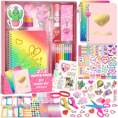 Dailygoods- Journalset voor kinderen - A5 Notitieboek - Scrapbook benodigdheden - DIY Stationerykit - Cadeau voor meisjes - Creatieve set