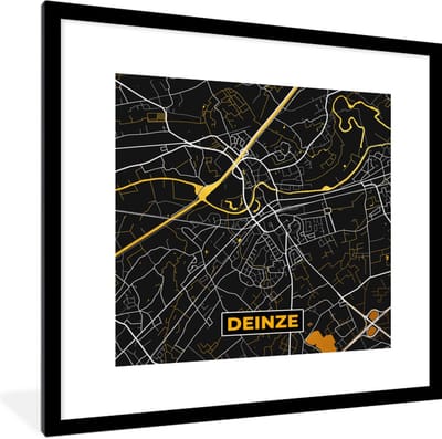 Fotolijst incl. Poster - Deinze - Plattegrond - Goud - Stadskaart - Kaart - 40x40 cm - Posterlijst
