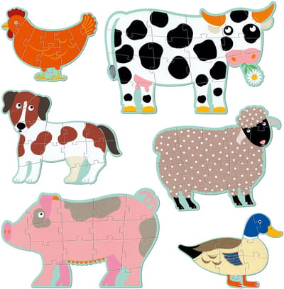 Djeco - Boerderijdieren 6in1 Legpuzzel - Honoré en zijn vriendjes