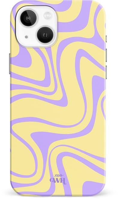 xoxo Wildhearts Sunny Side Up - Single Layer - Hard hoesje geschikt voor iPhone 13 case - Siliconen hoesje iPhone met golven print - Cover geschikt voor iPhone 13 beschermhoesje - geel / paars