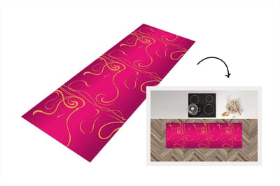 Keukenloper - Loper keuken - Art nouveau - Goud - Roze - Patronen - 150x50 cm - Keukenloper vinyl
