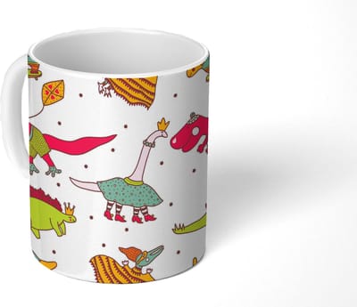 Mok - Koffiemok - Patronen - Dino - Kleuren - Jongens - Kinderen - Kids - Kind - Mokken - 350 ML - Beker - Koffiemokken - Theemok