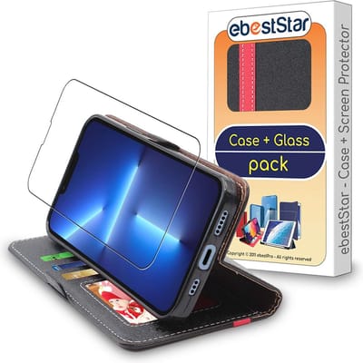 ebestStar - Hoes geschikt voor iPhone 13 Pro Apple, Wallet Etui, Book case hoesje, Zwart, Rood + Gehard Glas