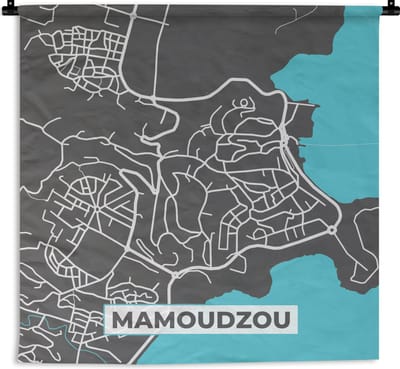 Wandkleed - Wanddoek - Mamoudzou - Frankrijk - Stadskaart - Kaart - Plattegrond - 180x180 cm - Wandtapijt
