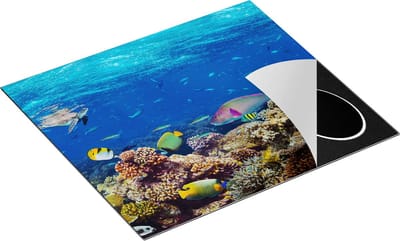 Chefcare Inductie Beschermer Vissen met Koraalrif in de Oceaan - 60x50 cm - Afdekplaat Inductie - Kookplaat Beschermer - Inductie Mat