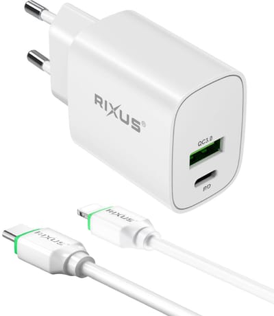 Rixus RX90L Adapter With USB-C To Lighting Cable 1m 20W White