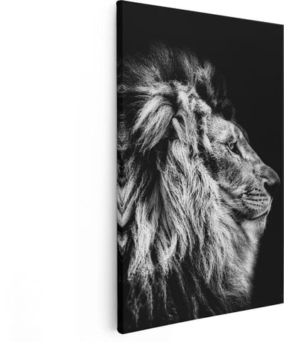 Artaza Canvas Schilderij Leeuw - 80x120 cm - Groot - Wanddecoratie Dieren - Muurdecoratie Dierenkop - Schilderijen Op Canvas Zwart Wit