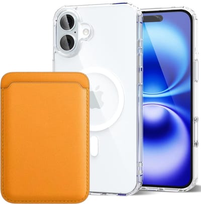 Shockproof Anti Shock Back Cover Hoesje Compatibel met MagSafe Geschikt voor: Apple iPhone 16 met Magnetische Pasjeshouder - Zonnegeel