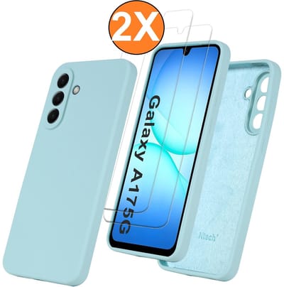 Hoesje geschikt voor Samsung Galaxy A17 5G Hoesje siliconen Mint Groen zacht siliconen hoesje TPU - met Samsung A17 5G Screenprotector - 2 stuks