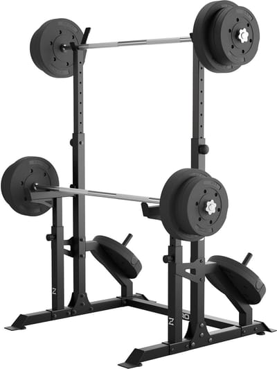 Zipro® LIFT Halterstandaard met bescherming en ruimte voor ladingen - Verstelbare halterrek - Power rack - Haltersteunen - Geschikt voor Krachttraining, Fitness, CrossFit & Functional Training - Duurzaam en Comfortabel