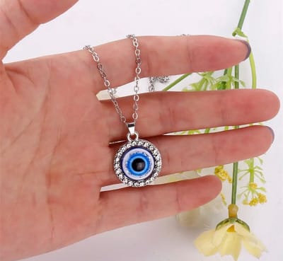 Akyol - Evileye – evil – eye – blauwe evileye – ketting – unisex - zilverkleurig – geluk – bescherming – diepe blauw - boze oog ketting - turkse oog - nazar boncuk - cadeau ketting - cadeau voor vriendin - blauwe oog ketting