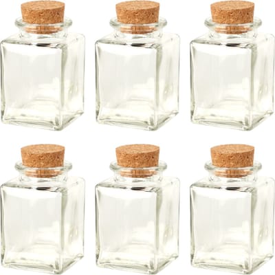 Bellatio Design Flesjes met kurk dop - set 6x - transparant - glas - 80 ml - hobby/DIY - bedankje