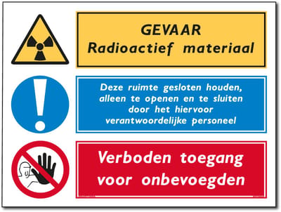 Radioactief materiaal bord - Ruimte gesloten houden - Verboden toegang voor onbevoegden - Forex - 30 x 40 cm