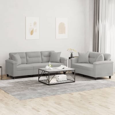 vidaXL - 2-delige - Loungeset - met - kussens - microvezelstof - lichtgrijs