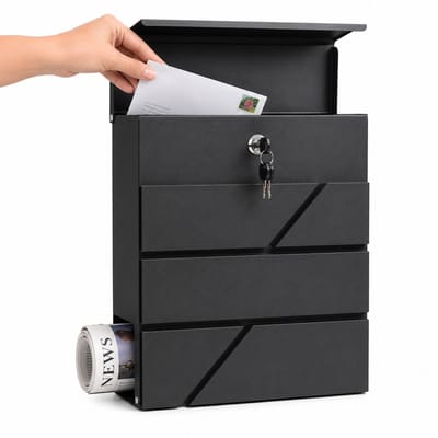 VALEVO® brievenbus Hangend - Postbus met Slot en Krantenvak - Waterdichte Mailbox - Zwart