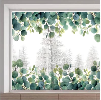 Dailygoods- Raamstickers Eucalyptus Bladeren - 38x116cm - Statische Vinyl Film - Dubbelzijdig - Niet Zelfklevend - Geschikt voor Lente/Zomer - Raamdecoratie
