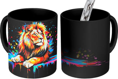 Magische Mok - Foto op Warmte Mokken - Koffiemok - Leeuw - Kleurrijk - Spetters - Magic Mok - Beker - 350 ML - Theemok