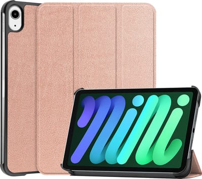 Hoesje Geschikt voor Apple iPad Mini 6 (2021) - 8.3 inch - 6e Generatie - Dun & Stevig - Trifold Bookcase - Hard Cover - Hardcover Book Case - Tablet Hoes - Rosé goud