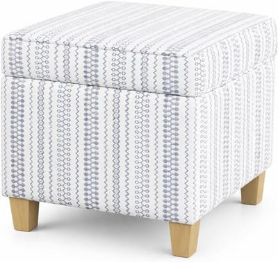 Opbergpoef Vierkant - Ottomaan met Deksel - Extra Zitting - Boerderij Stijl - 44x44x42 cm - Blauw Wit