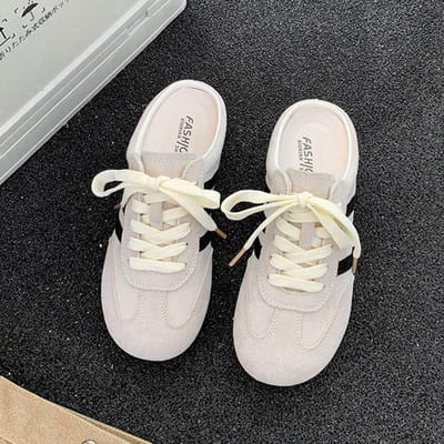 Dames Lage Top Gestreepte Casual Skateboard Schoenen Met Veters Slip-on Zomer Baotou Halve Pantoffels 40 beige