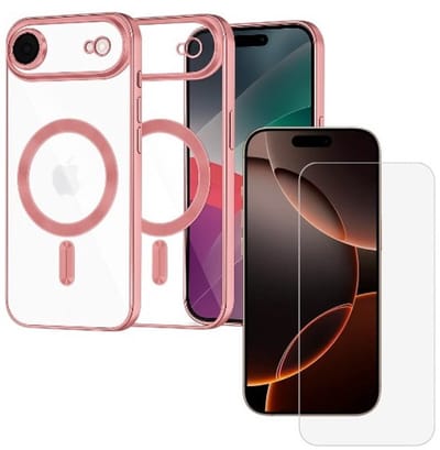 Backcover hoesje Geschikt voor: iPhone 17 Air met geïntegreerde Camera lens bescherming + 1x Screen protector [magnetische hoes] compatibel met MagSafe Dames Heren - Roze