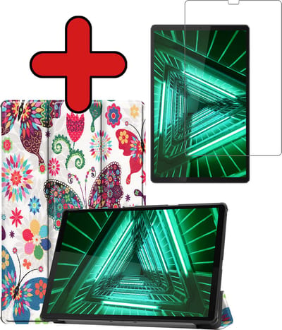 Hoesje - Geschikt voor Lenovo Tab M10 FHD Plus (2e / 2nd Generatie) - Met Screenprotector - Hardcover Book Case - Trifold Bookcase Hoes - Hard Cover - Tablethoes - Vlinders