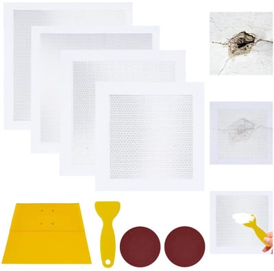 Dailygoods- Reparatieset Gipsplaten 8 Stuks - Grote Gaten - 30,5 cm - Schuurpapier - Veelkleurig - Inclusief Plastic Scheerapparaten - Wandreparatieset
