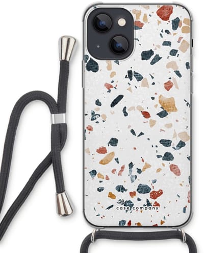 Case Company® - Hoesje met koord geschikt voor iPhone 13 hoesje met Koord - Terrazzo N°4 - Telefoonhoesje met Zwart Koord - Bescherming aan alle Kanten en Over de Schermrand