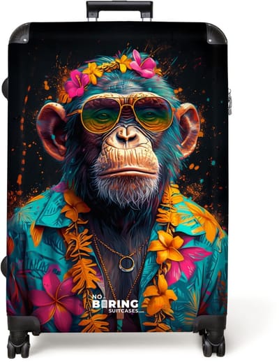 NoBoringSuitcases.com® - Koffer groot - Reiskoffer lichtgewicht - Chimpansee met Hawaii blouse - Rolkoffer met 4 wielen - Grote trolley XL - 98 liter bagage