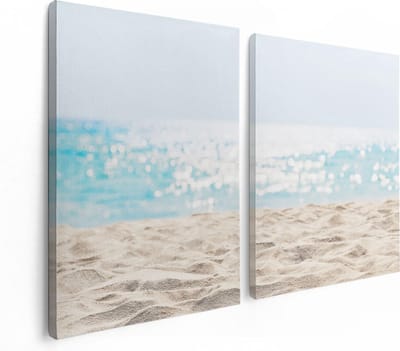 Artaza Canvas Schilderij Tweeluik Helder Witte Strand Met Zee Uitzicht - 120x80 - Foto Op Canvas - Canvas Print
