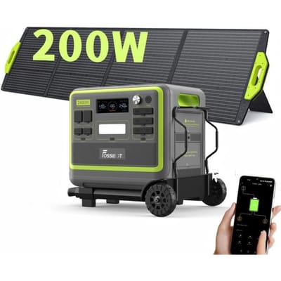 FOSSiBOT F2400 Draagbare Energiecentrale+200W Zonnepaneel+aanhanger, Zonne-Generator 2048Wh LFP Batterij 2400W, Kampeer/Reis/Thuis/Noodgeval