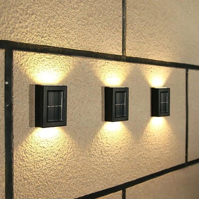 Tuinverlichting, 4-delige set, LED-wandlampen op zonne-energie, tuinverlichting op zonne-energie, IP65-beschermingsklasse, permanent geïntegreerde LED's.